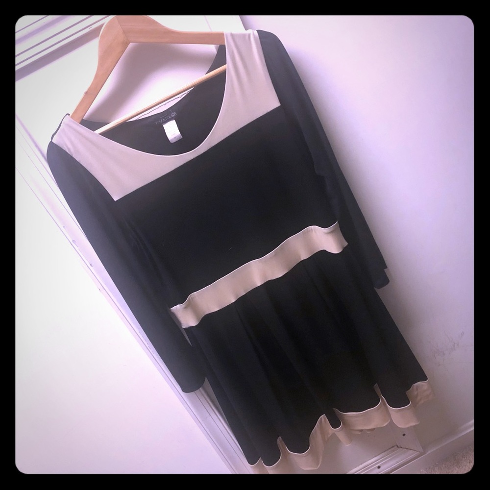 Black & tan color block jersey dress